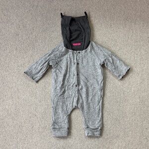 Charming Gray Kids Footie with Playful Hood